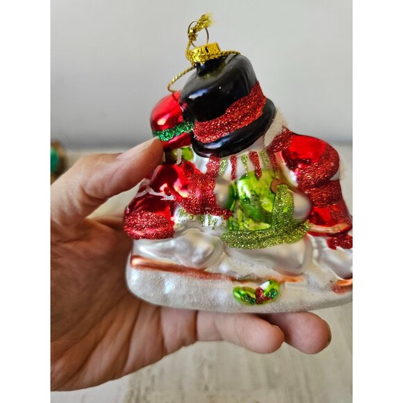 St Nicholas Glad tiding snowman sleds toboggan ornament glass Xmas tree - Picture 4 of 8